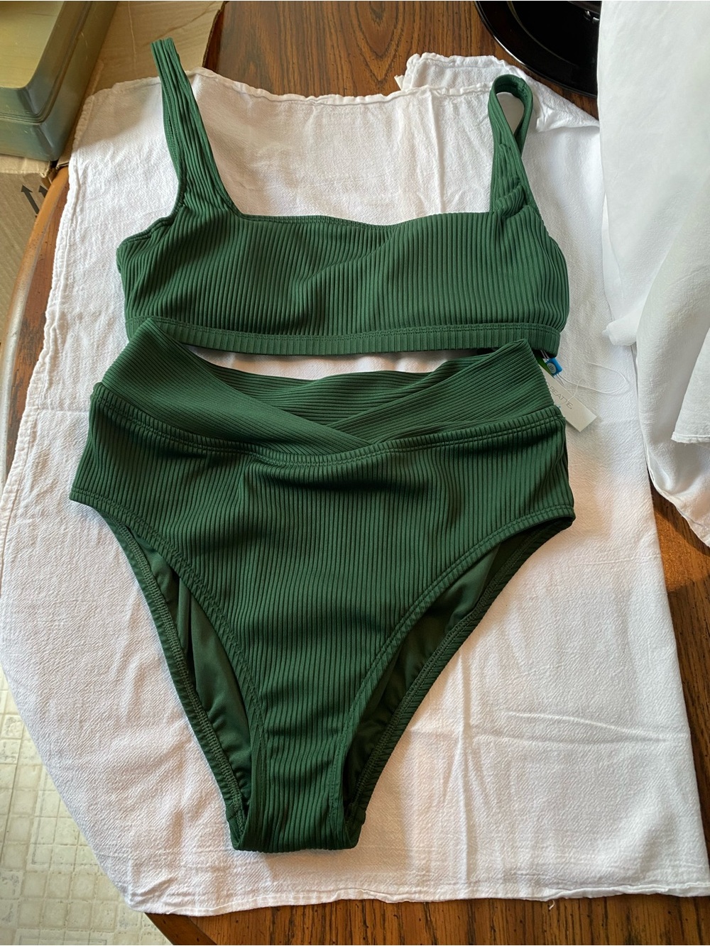 Bleu Rod Beattie Forest Green High-Waist Bikini Set size 8 NEW